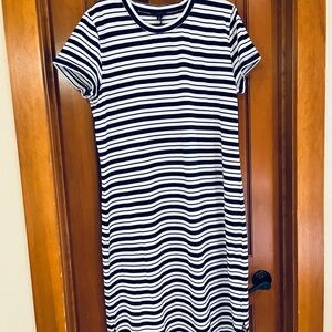 J Crew Stripped Short-Sleeve Midi Dress - navy and white